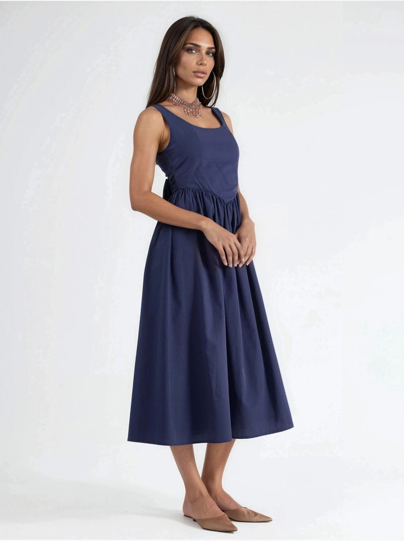 Vestido midi sin mangas con escote redondeado busem Azul marino - Kiabi