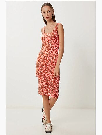 Vestido midi sin mangas con estampado floral y cuello en u de istanbul