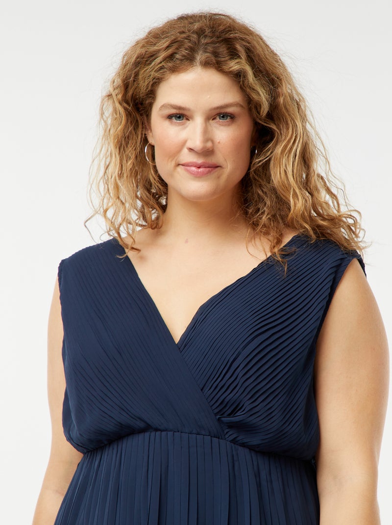 Vestido midi sin mangas con tejido plisado AZUL - Kiabi