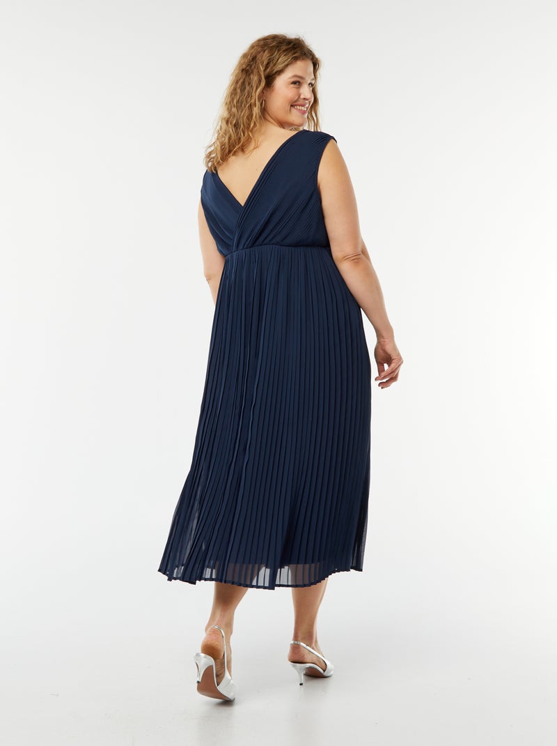 Vestido midi sin mangas con tejido plisado AZUL - Kiabi