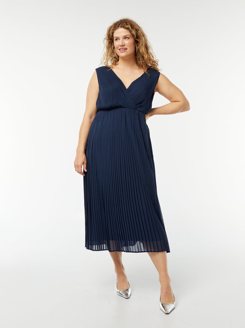 Vestido midi sin mangas con tejido plisado AZUL - Kiabi