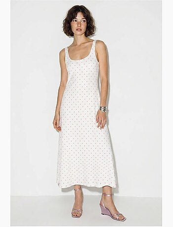 Vestido midi sin mangas de lunares con detalle de lazada lucci