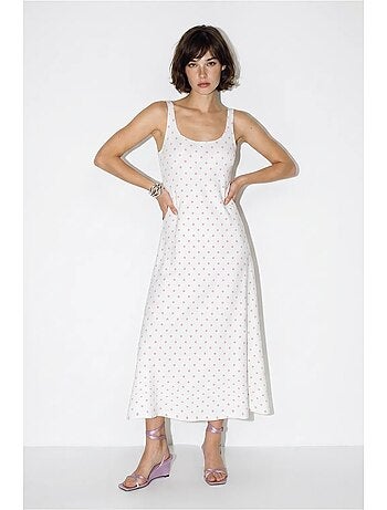 Vestido midi sin mangas de lunares con detalle de lazada lucci