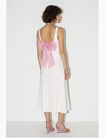 Vestido midi sin mangas de lunares con detalle de lazada lucci