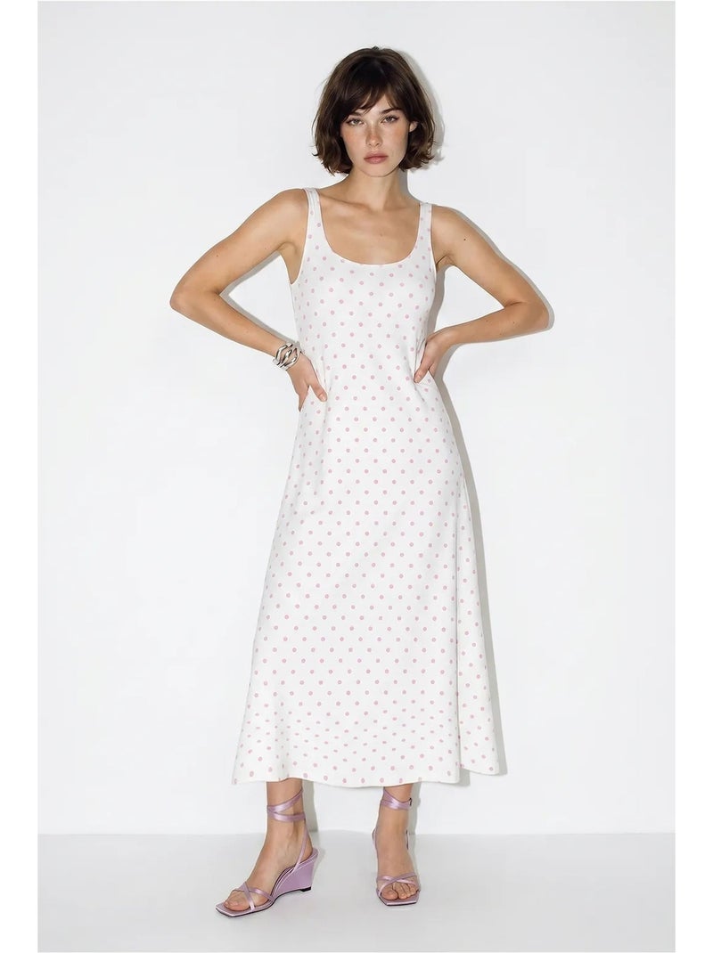 Vestido midi sin mangas de lunares con detalle de lazada lucci Blanco - Kiabi