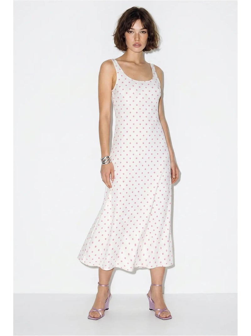 Vestido midi sin mangas de lunares con detalle de lazada lucci Blanco - Kiabi