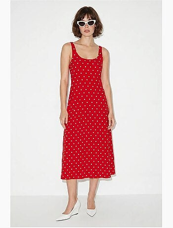 Vestido midi sin mangas de lunares con detalle de lazada lucci
