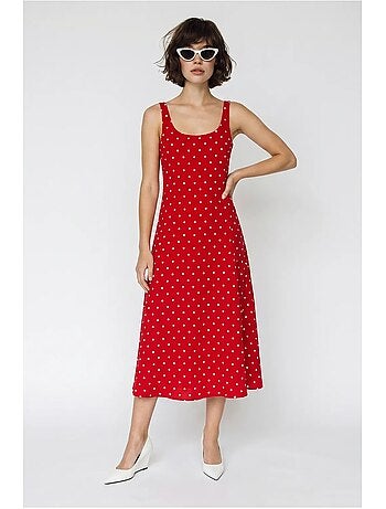 Vestido midi sin mangas de lunares con detalle de lazada lucci