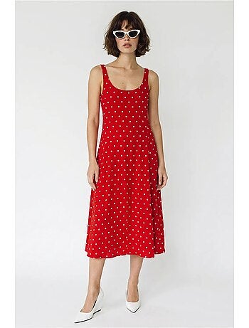 Vestido midi sin mangas de lunares con detalle de lazada lucci