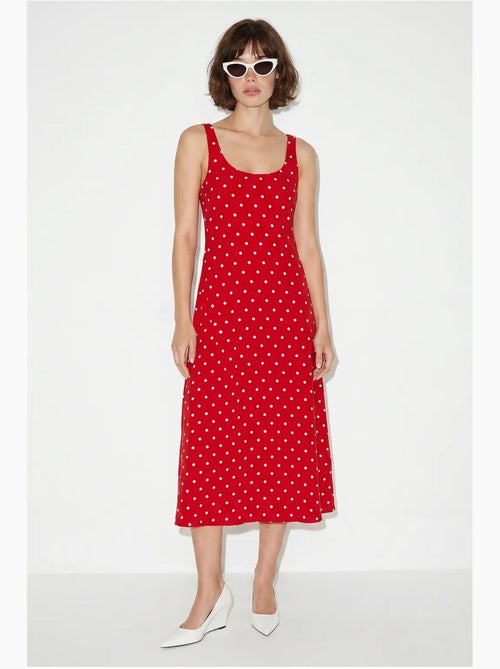 Vestido midi sin mangas de lunares con detalle de lazada lucci - Kiabi