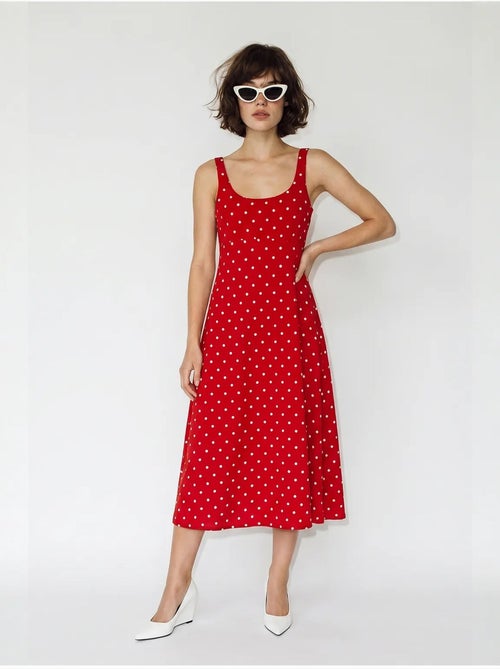 Vestido midi sin mangas de lunares con detalle de lazada lucci - Kiabi