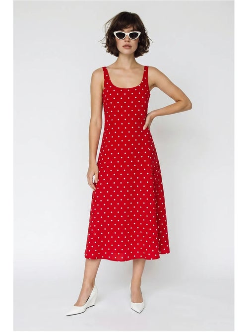 Vestido midi sin mangas de lunares con detalle de lazada lucci - Kiabi