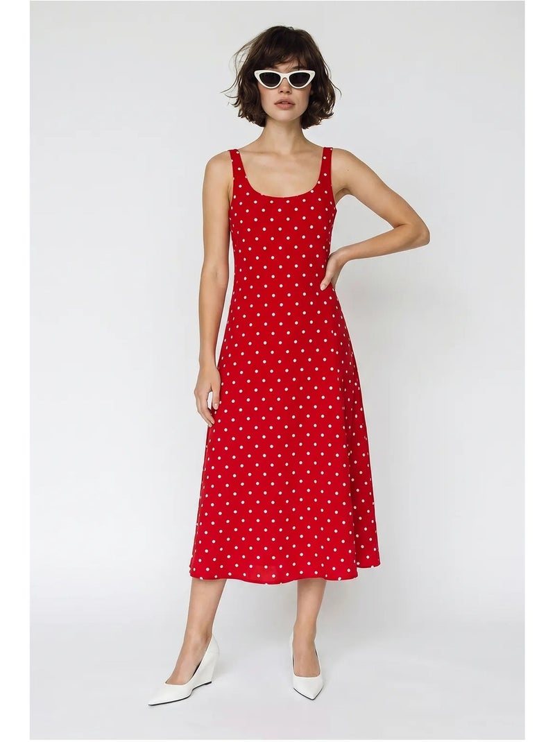 Vestido midi sin mangas de lunares con detalle de lazada lucci Rojo - Kiabi