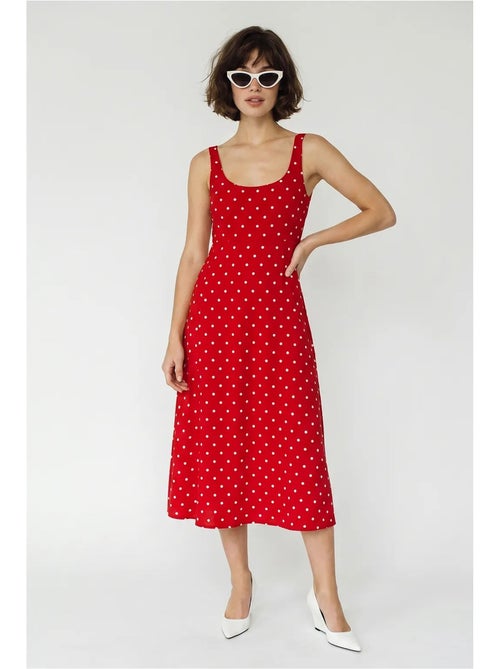 Vestido midi sin mangas de lunares con detalle de lazada lucci - Kiabi