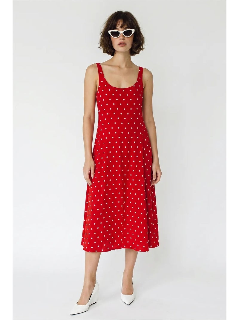 Vestido midi sin mangas de lunares con detalle de lazada lucci Rojo - Kiabi