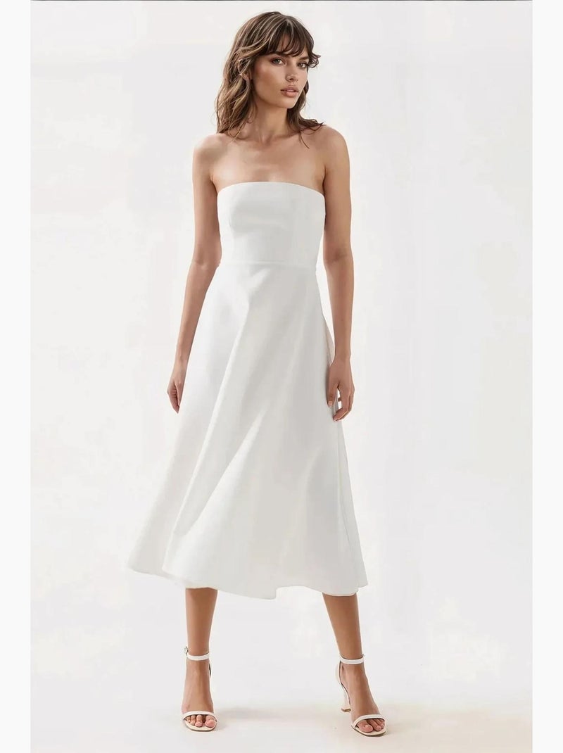 Vestido midi sin tirantes con corte en a hiccup Blanco - Kiabi