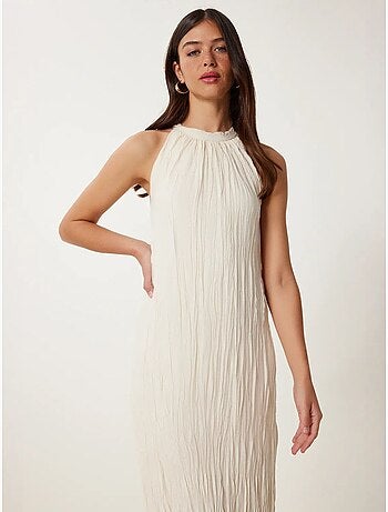 Vestido midi texturizado con cuello halter istanbul