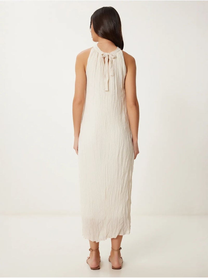 Vestido midi texturizado con cuello halter istanbul Crema - Kiabi