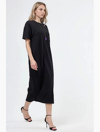 Vestido midi tipo camiseta con cuello redondo busem