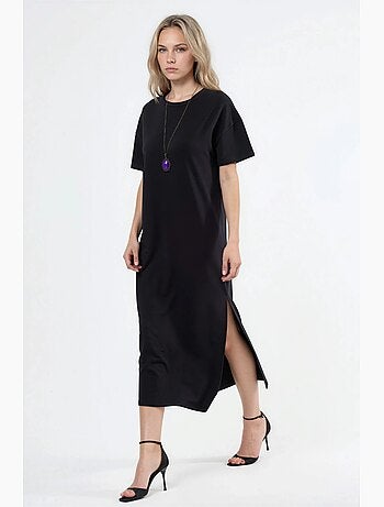 Vestido midi tipo camiseta con cuello redondo busem