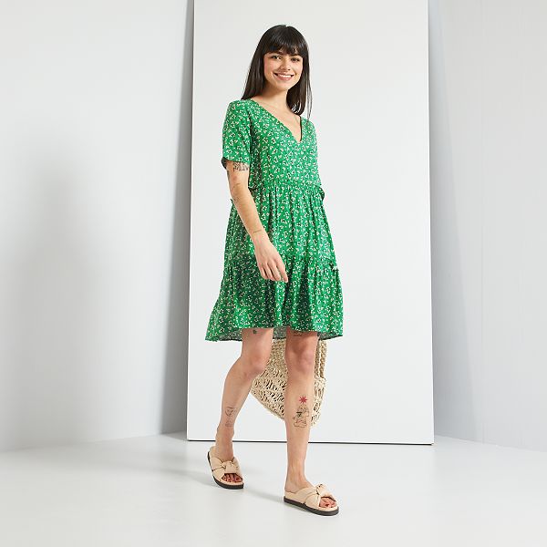 Vestido midi vaporoso con capas Mujer talla 34 a 48 - VERDE - Kiabi - 15,00€