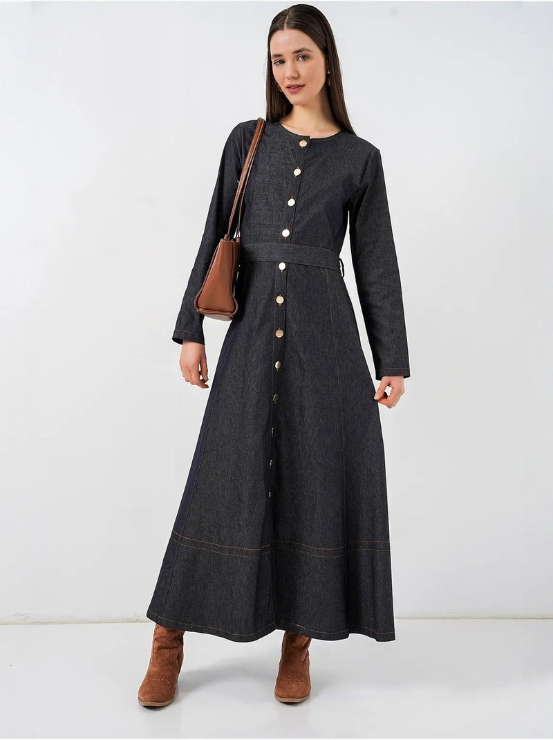 Vestido midi vaquero con cinturón bdart Azul marino - Kiabi