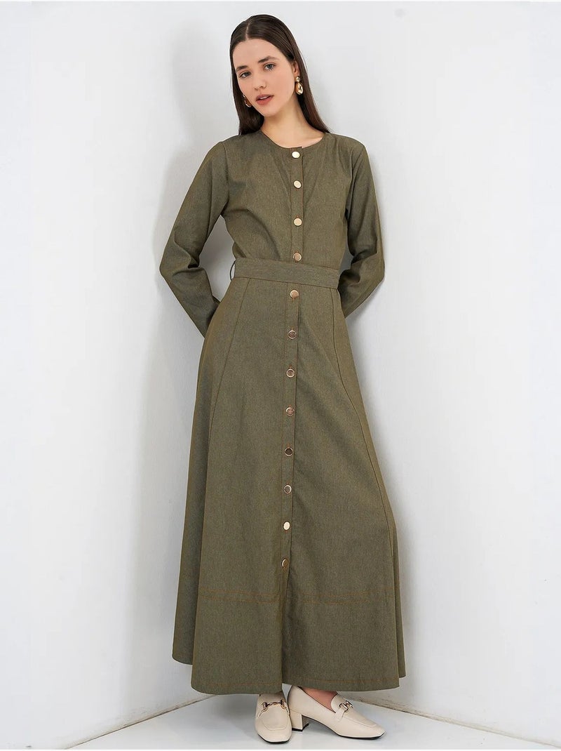 Vestido midi vaquero con cinturón bdart Caqui - Kiabi