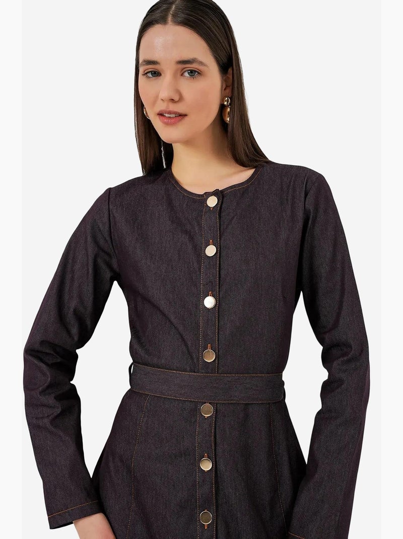 Vestido midi vaquero con cinturón bdart Marrón chocolate - Kiabi