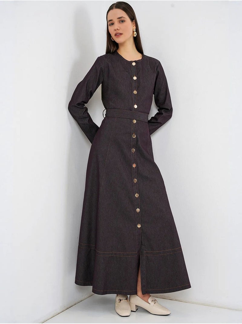 Vestido midi vaquero con cinturón bdart Marrón chocolate - Kiabi