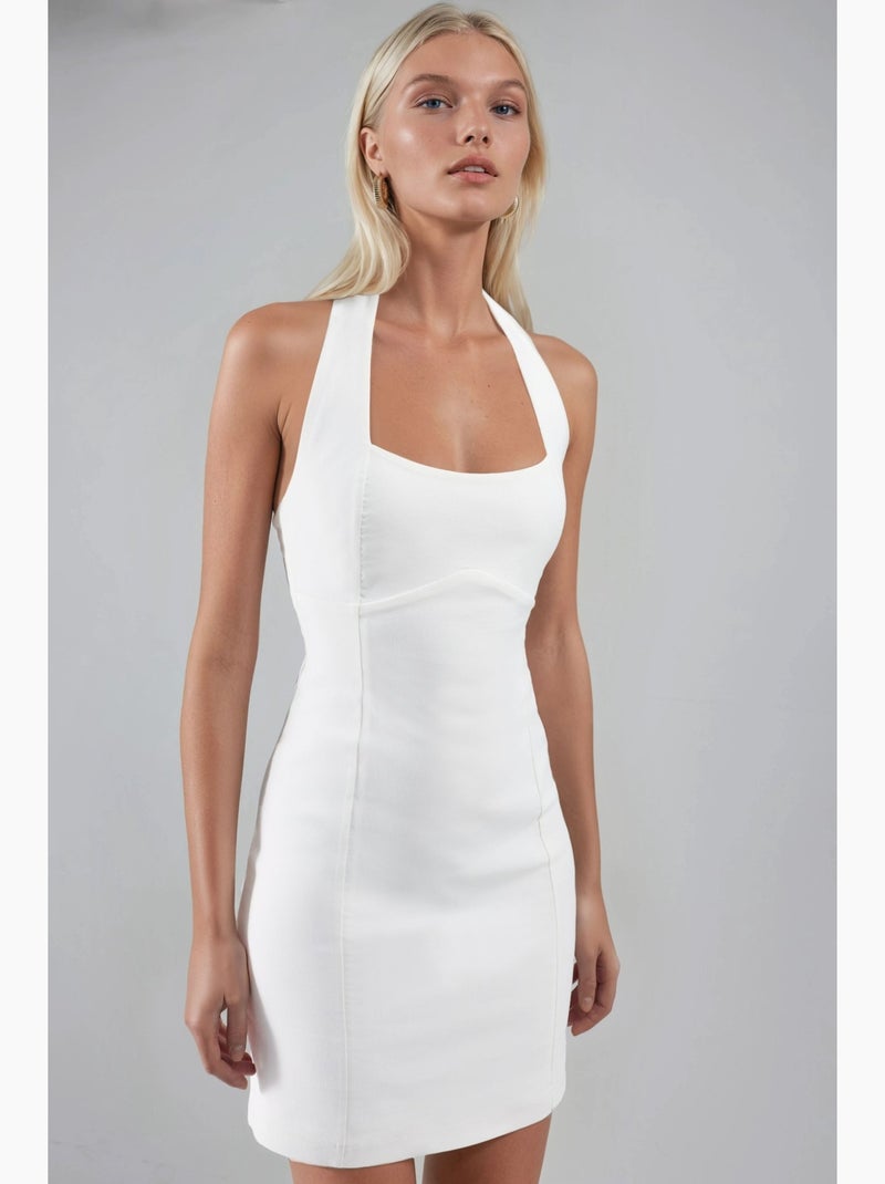 Vestido mini ajustado con cuello halter hiccup Blanco - Kiabi