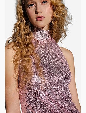 Vestido mini ajustado con cuello halter y lentejuelas hiccup