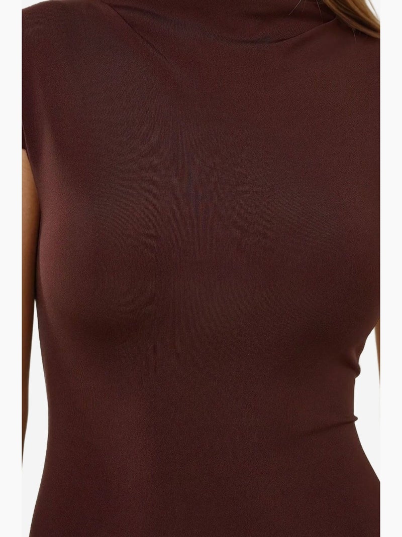 Vestido mini ajustado con cuello redondo hiccup Marrón - Kiabi