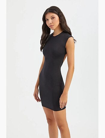 Vestido mini ajustado con cuello redondo, mangas cortas y abertura en la espalda hiccup