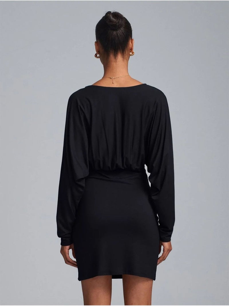 Vestido mini ajustado con drapeado dilvin Negro - Kiabi