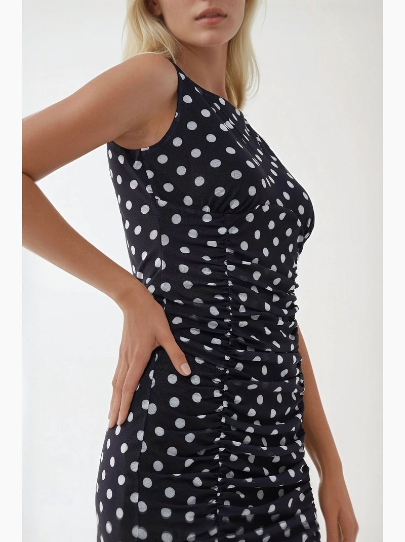 Vestido mini ajustado con estampado de lunares y cuello barco hiccup Azul marino - Kiabi