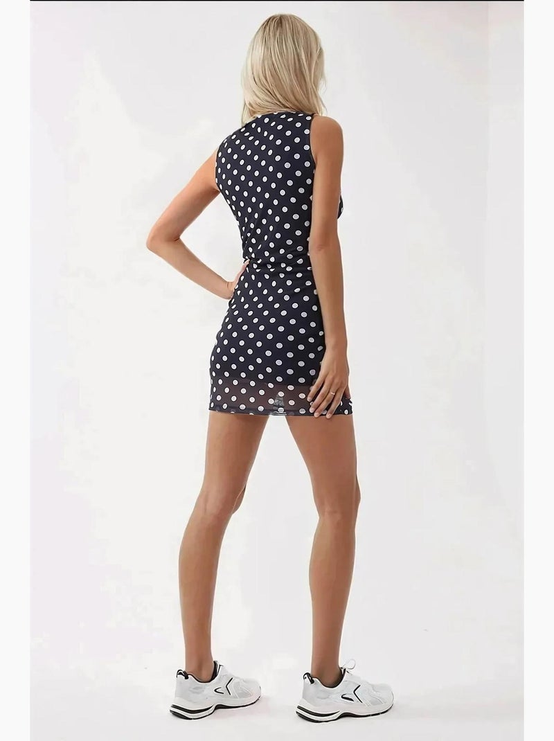 Vestido mini ajustado con estampado de lunares y cuello barco hiccup Azul marino - Kiabi