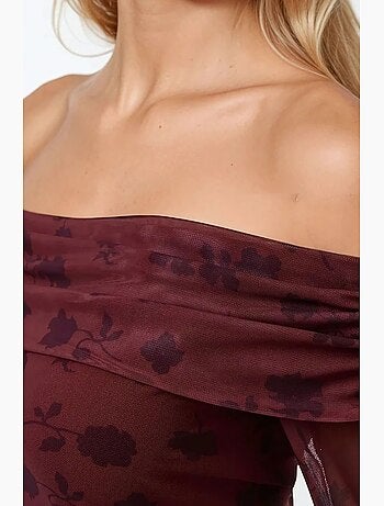Vestido mini ajustado con hombros descubiertos y estampado floral hiccup