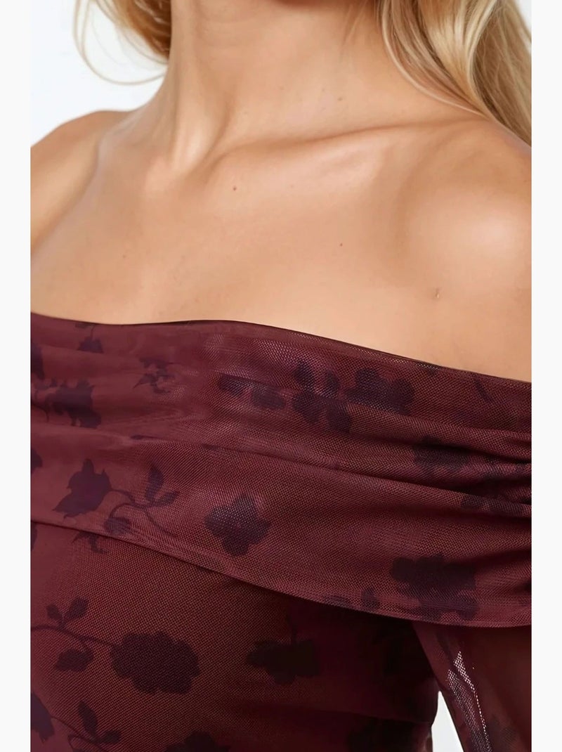 Vestido mini ajustado con hombros descubiertos y estampado floral hiccup Rojo - Kiabi