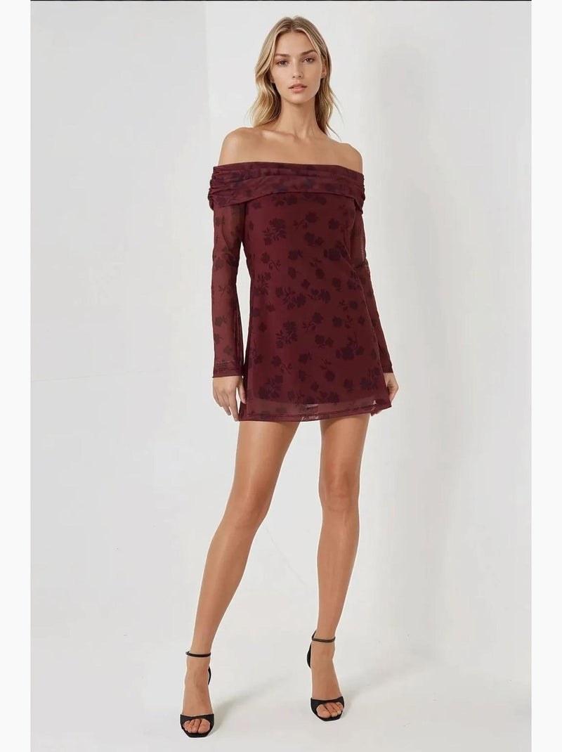 Vestido mini ajustado con hombros descubiertos y estampado floral hiccup Rojo - Kiabi