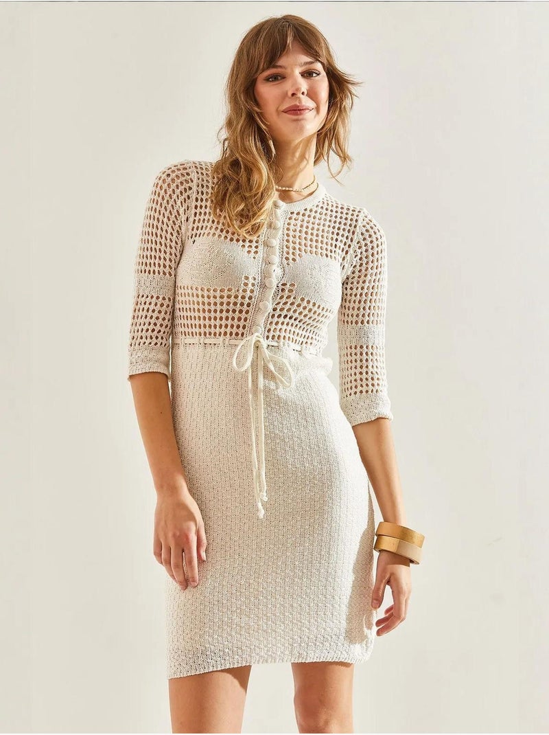 Vestido mini ajustado con lazo y detalle de encaje lucci Beige arcilla - Kiabi