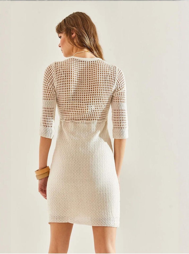 Vestido mini ajustado con lazo y detalle de encaje lucci Beige arcilla - Kiabi