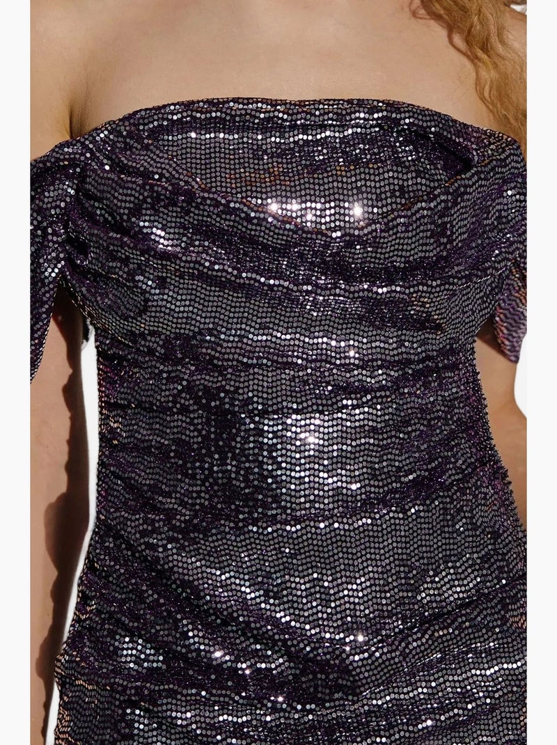Vestido mini ajustado con lentejuelas y cuello vuelto hiccup Violeta - Kiabi