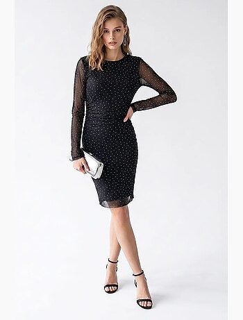 Vestido mini ajustado con lentejuelas y detalle de piedra mixray