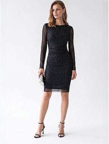 Vestido mini ajustado con lentejuelas y detalle de piedra mixray