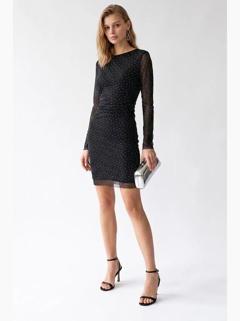 Vestido mini ajustado con lentejuelas y detalle de piedra mixray Negro - Kiabi