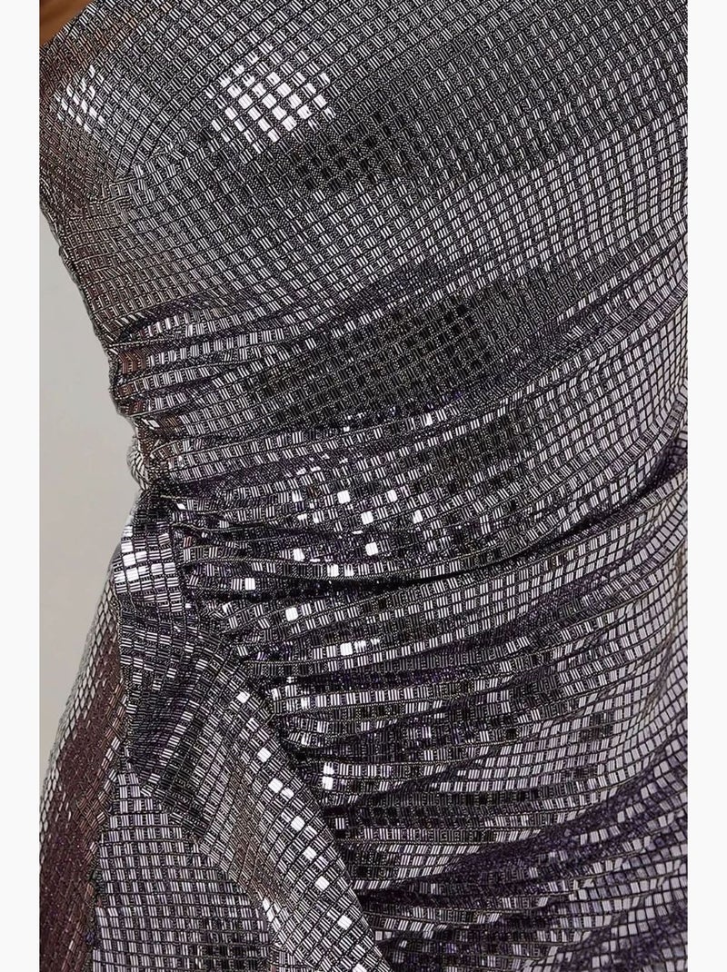Vestido mini ajustado con lentejuelas y detalle drapeado, sin tirantes hiccup Plata - Kiabi