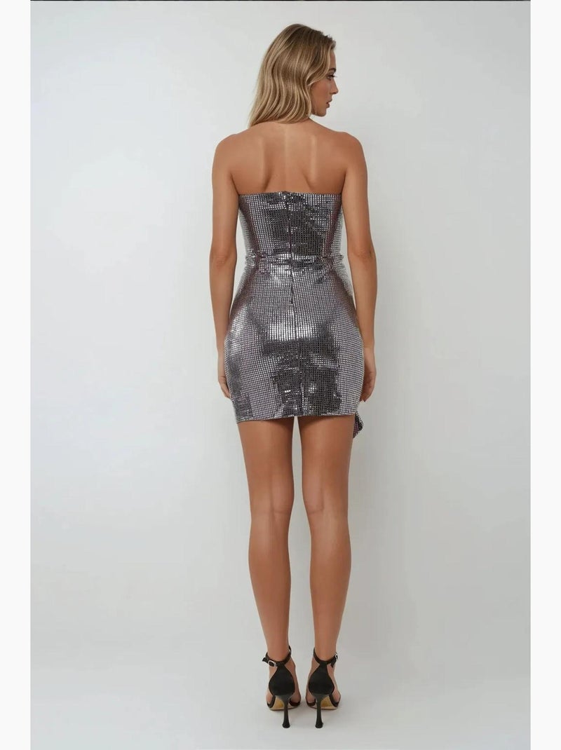 Vestido mini ajustado con lentejuelas y detalle drapeado, sin tirantes hiccup Plata - Kiabi
