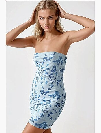 Vestido mini ajustado con textura y sin tirantes hiccup