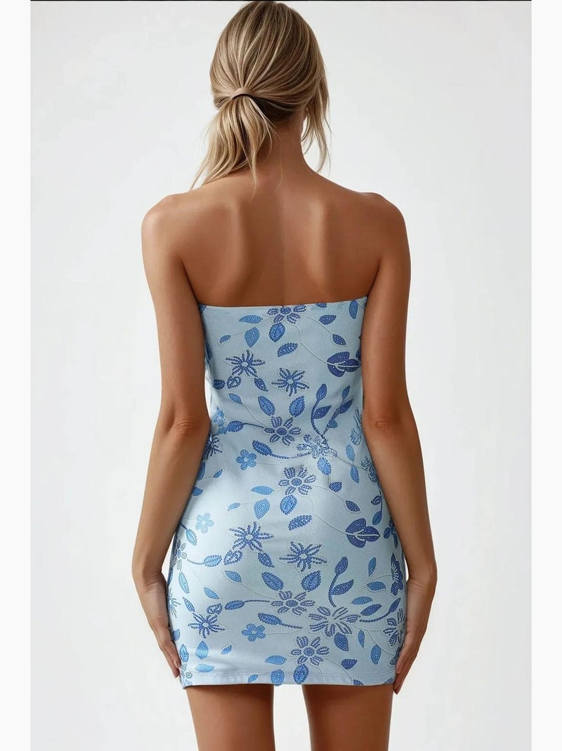 Vestido mini ajustado con textura y sin tirantes hiccup Azul - Kiabi