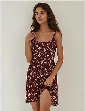 Vestido mini ajustado estampado con cuello en u hiccup